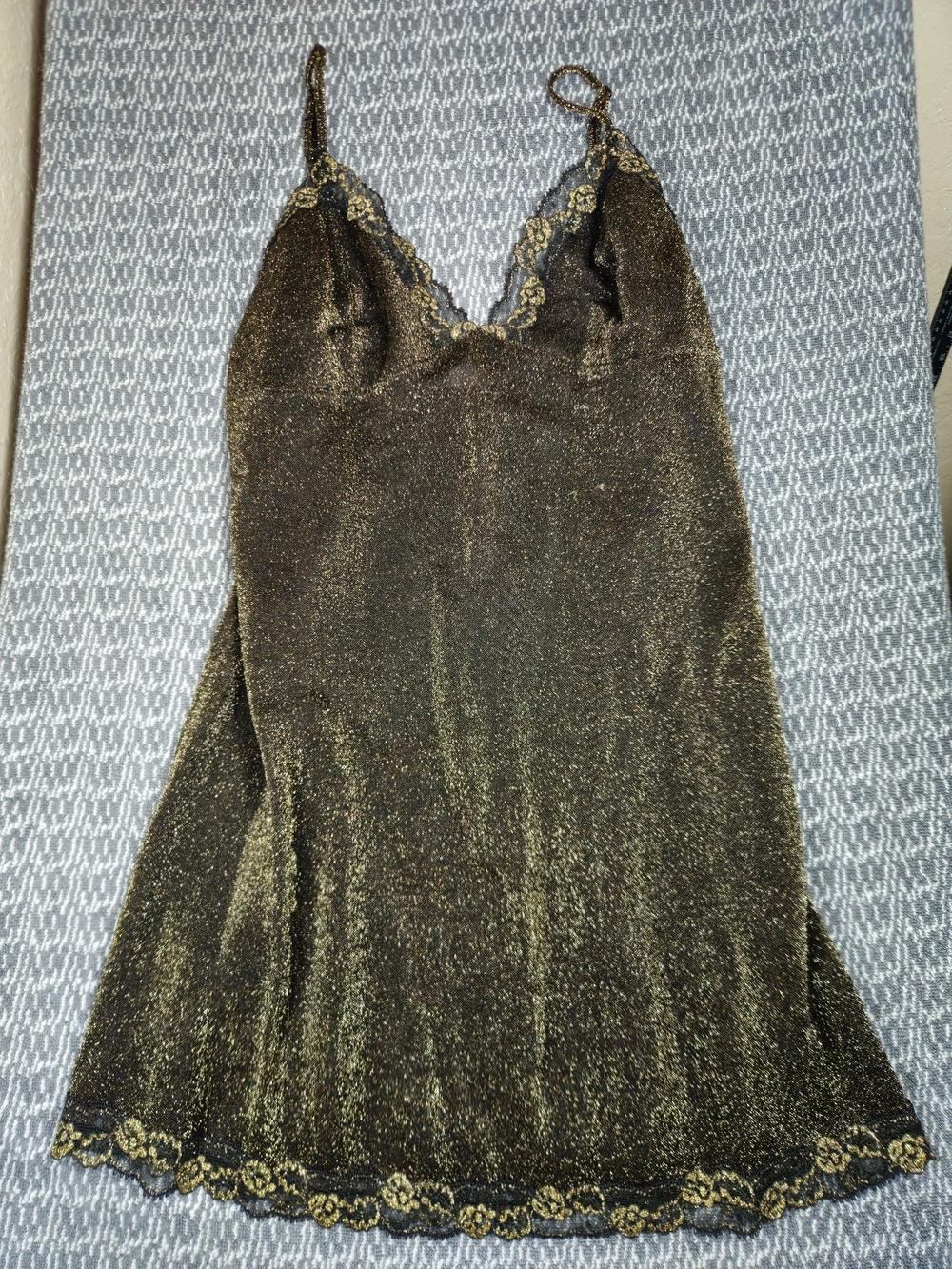 Victoria's Secret Vintage Y2K Slip Dress Black with Gold Sparkle Boudior Nightie